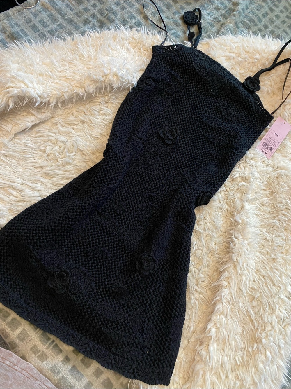wild fable Black Crochet Floral Mini Dress
